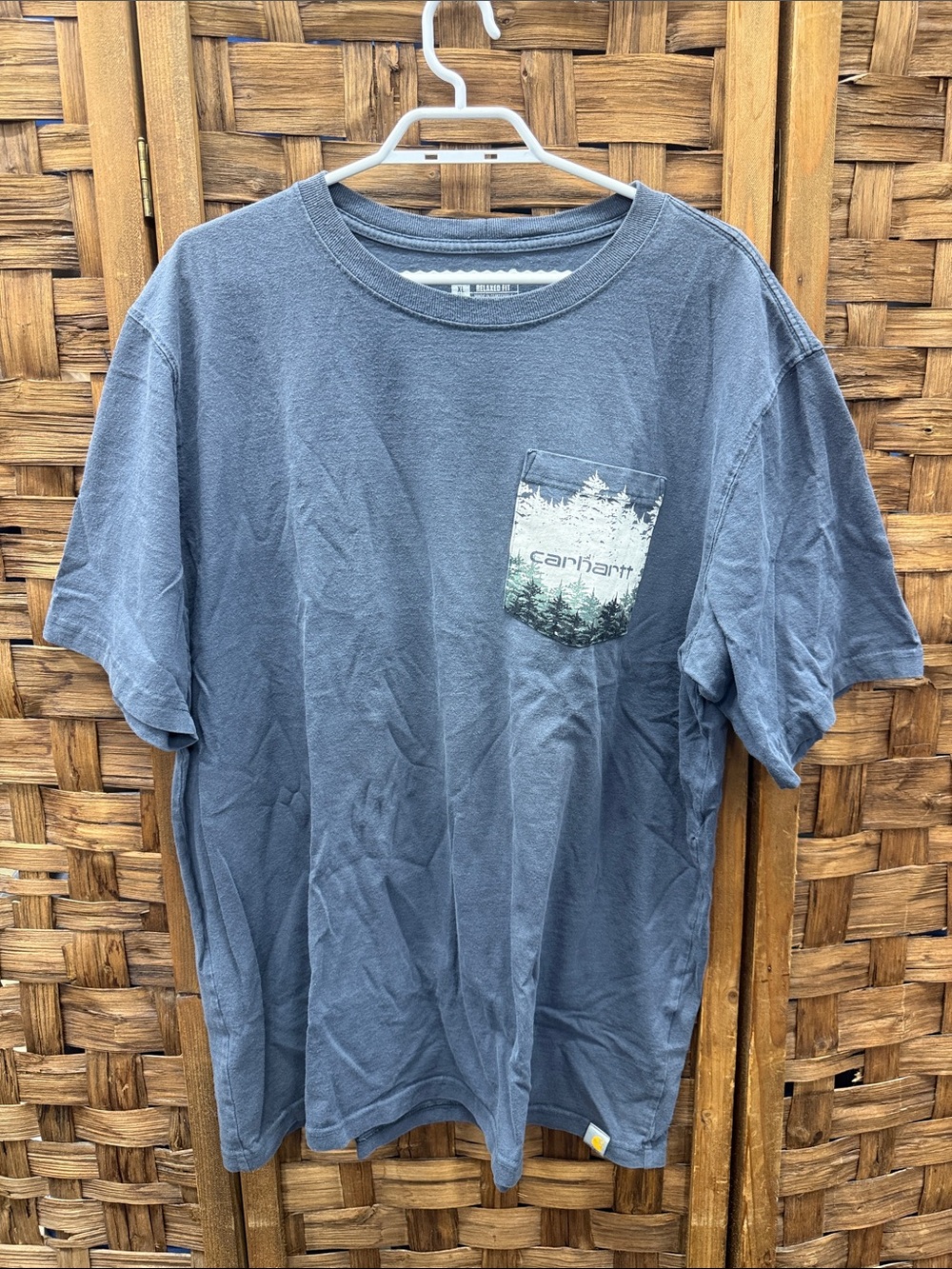Carhartt Men's Short Sleeve Pocket Tee in Slate Gray with Nature Pocket Print